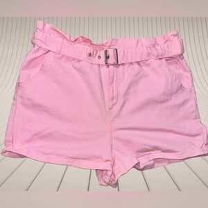 Women’s High Waist Pink Paperbag Denim 80s 90s Mom Shorts & Removable Belt XXL